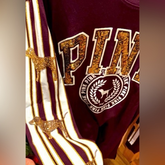 PINK Victoria's Secret maroon sequined long sleeve shirt - Picture 4 of 5